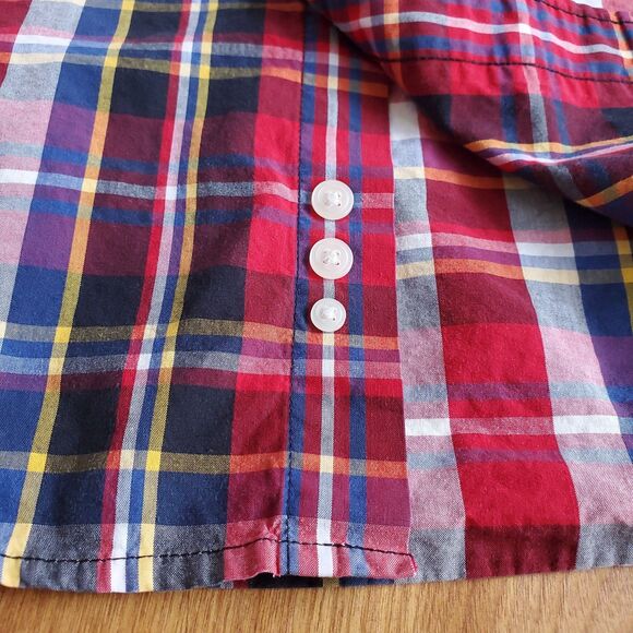 Eddie Bauer 100% Cotton Button Down Shirt XL Short Sleeve Red Plaid Dad Classic - Picture 6 of 8